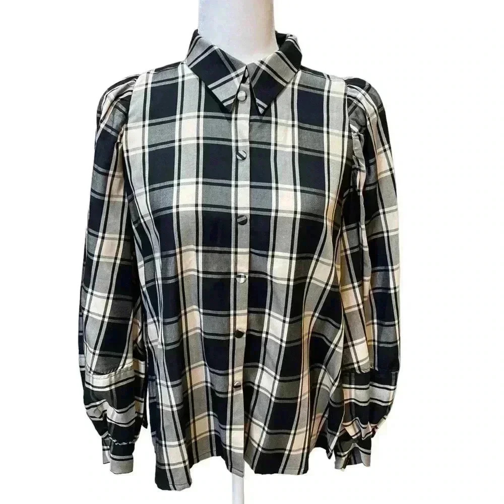 Mother of Pearl TEGAN 100% Lyocell Checked Black Cream - Picture 1 of 8